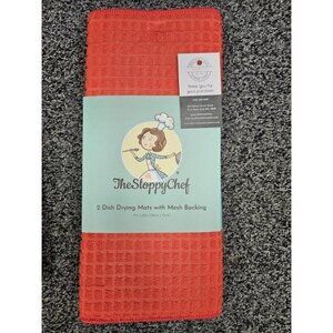 The Sloppy Chef 2 Red Dish Drying Mats With Mesh Backing 16" X 18" Absorbent Kit